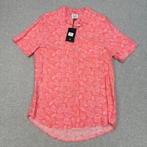 Cove Button Up Shirt Mens M Pink Shell Print Short Sleeve Collared Coastal Beach